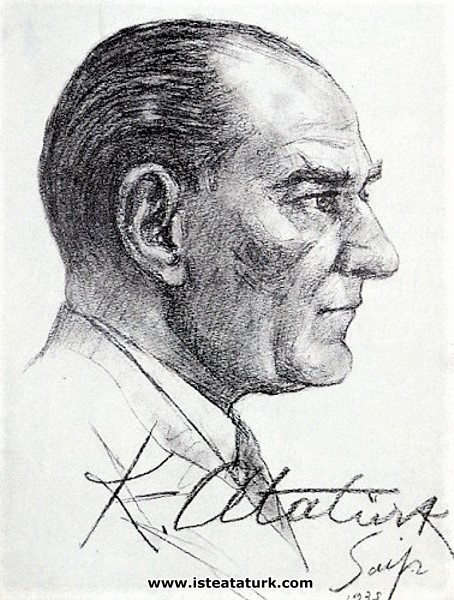 Saip Tuna tarafından yapılan ve Atatürk'e imzalatılan desen. (1935)