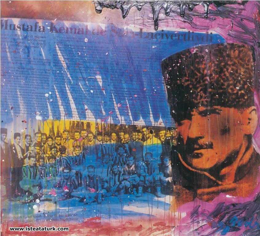 Mustafa Kemal de Sarılacivertliydi, 1998 Fotopentür, 103 x 128 cm.
