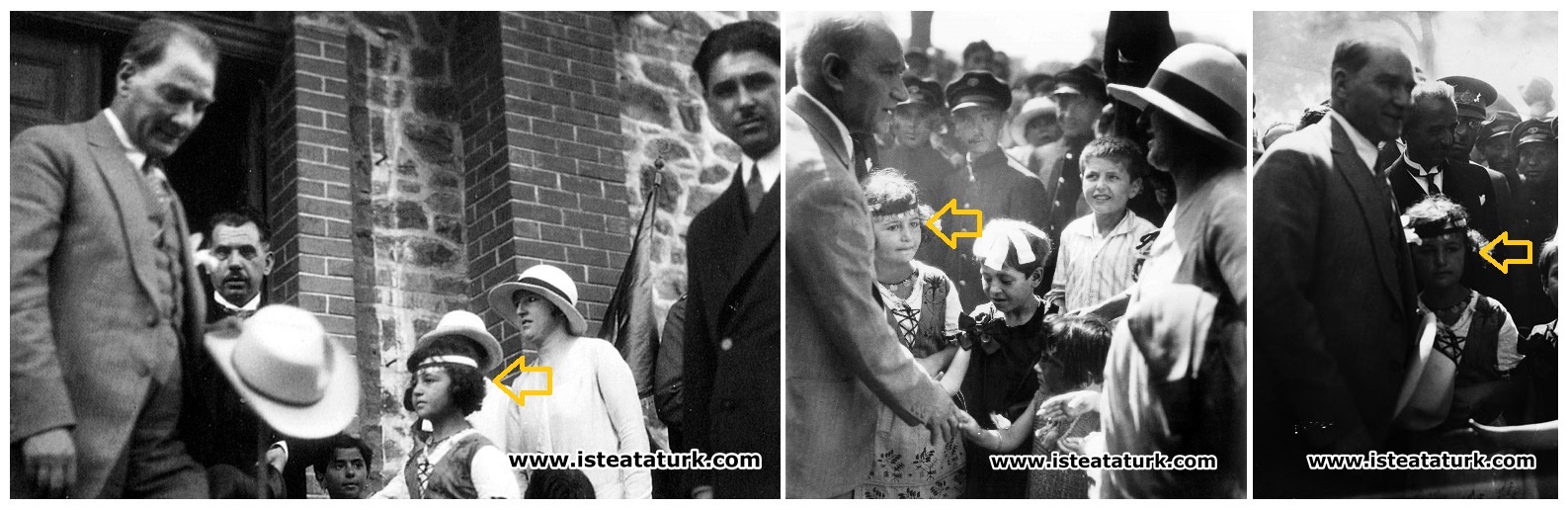 Mustafa Kemal Atatürk İstanbul Pendik İstasyonu ziyareti sırasında kendisini karşılamaya gelen çocuklarla birlikte. (6 Ağustos 1929)