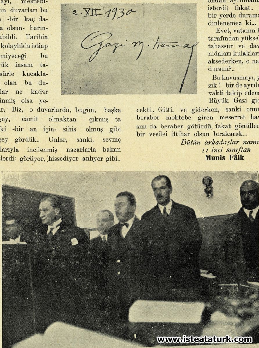 Mustafa Kemal Atatürk'ün Galatasaray Lisesi Ziyareti Gazetede