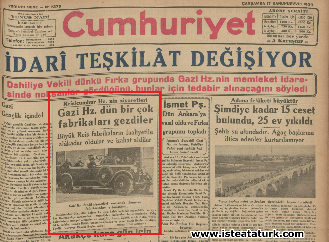 17 Aralık 1930 tarihli Cumhuriyet Gazetesi
