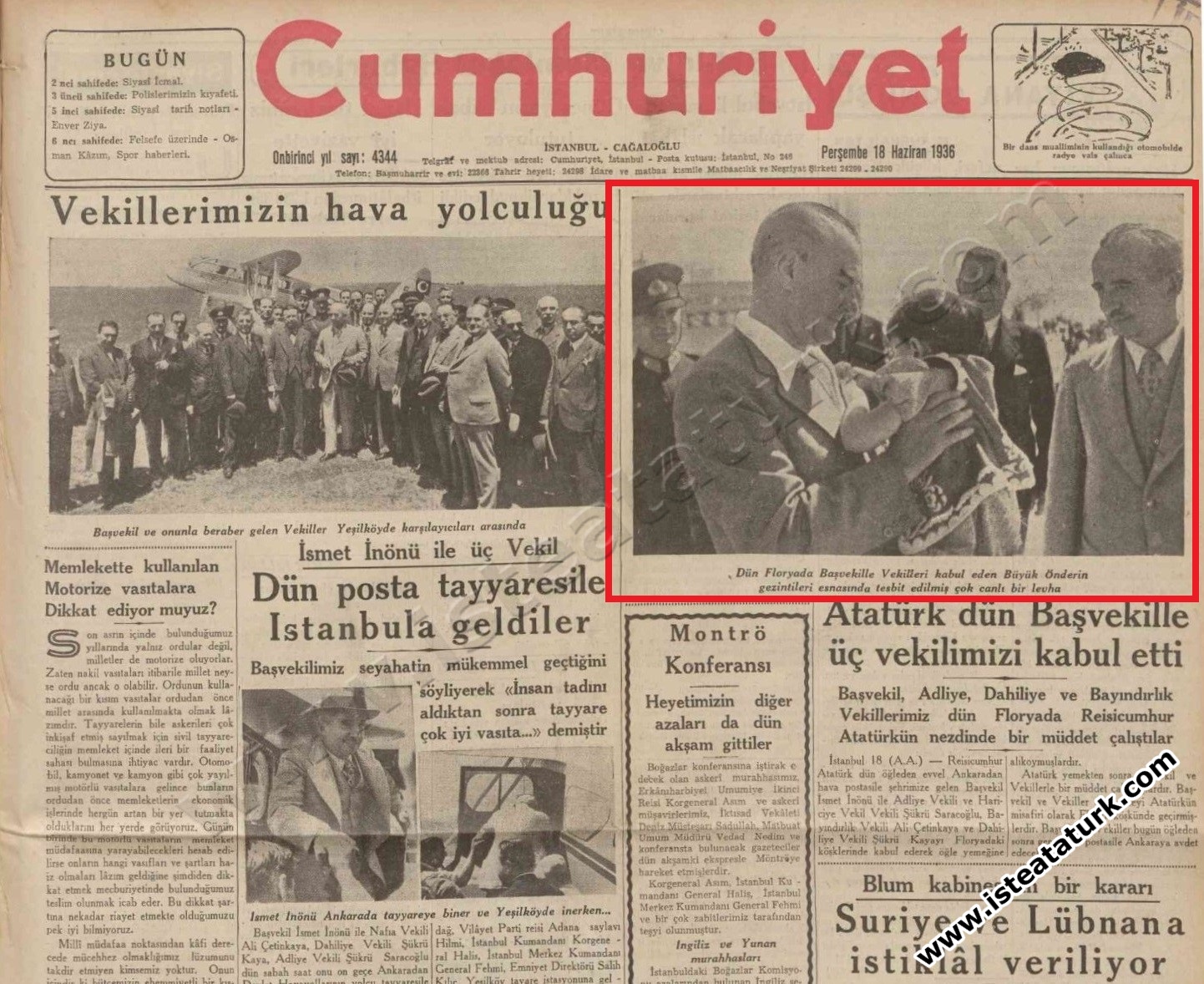 18 Haziran 1936 tarihli Cumhuriyet Gazetesi