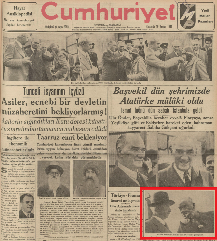 16 Haziran 1937 tarihli Cumhuriyet Gazetesi