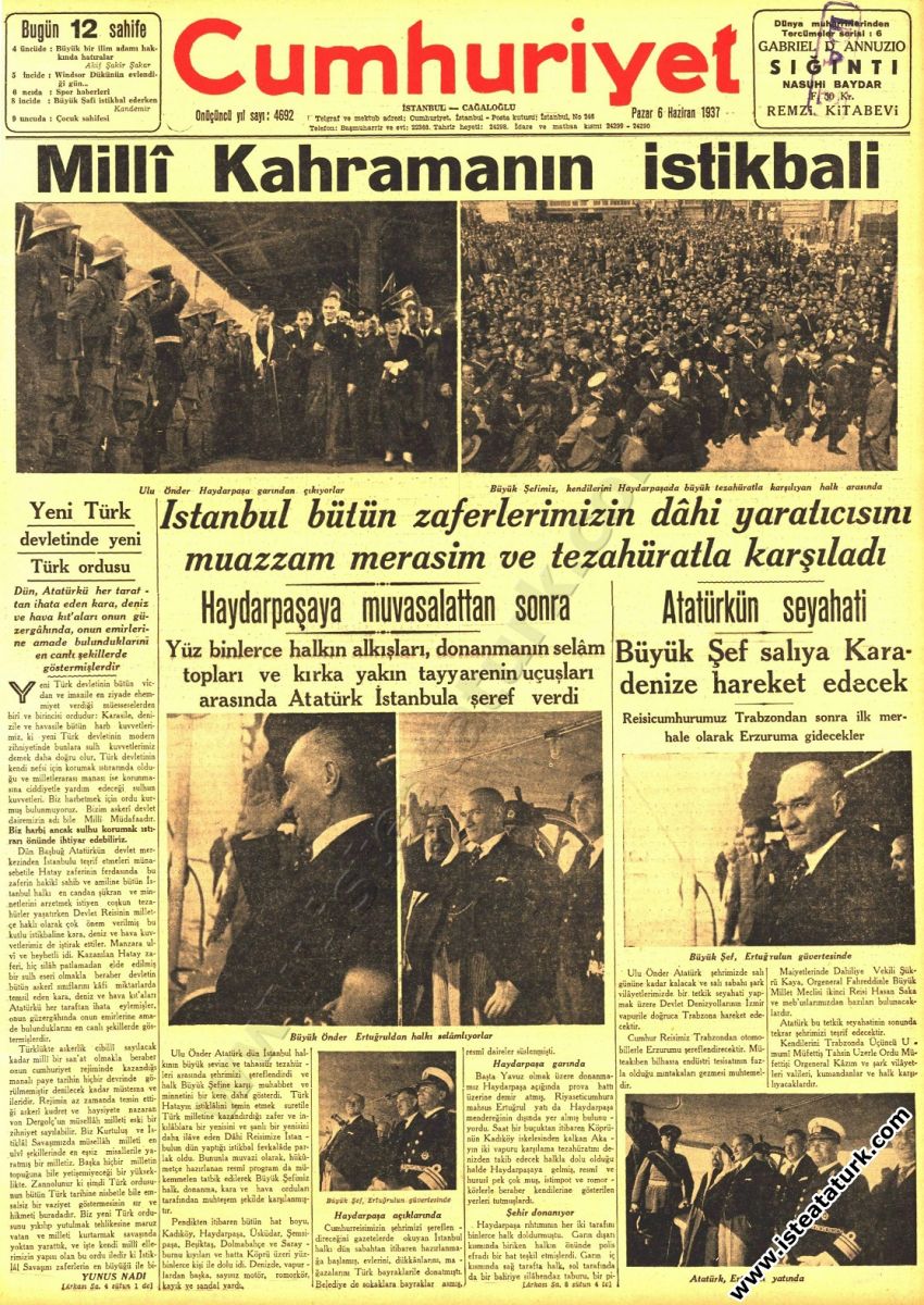 Cumhuriyet Gazetesi (6 Haziran 1937)