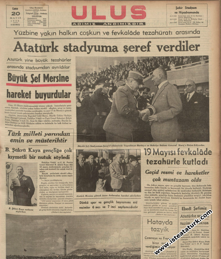 20 Mayıs 1938 tarihli Ulus Gazetesi