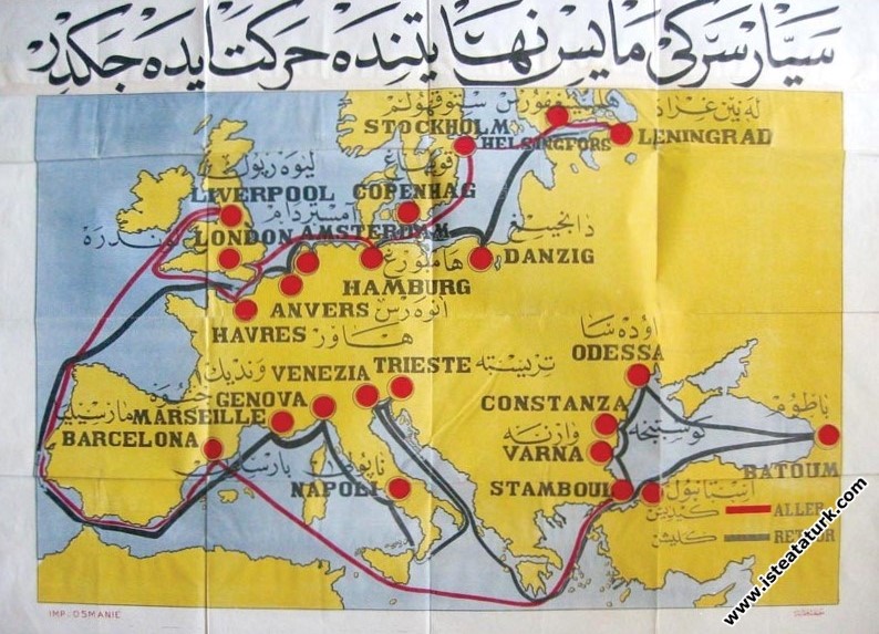 Karadeniz Vapuru'nun seyahatinde izleyeceği güzergah haritası.