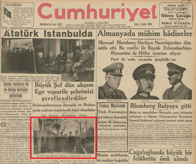 4 Şubat 1938 Tarihli Cumhuriyet Gazetesi
