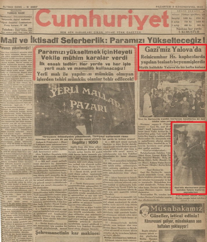 9 Aralık 1929 Tarihli Cumhuriyet Gazetesi