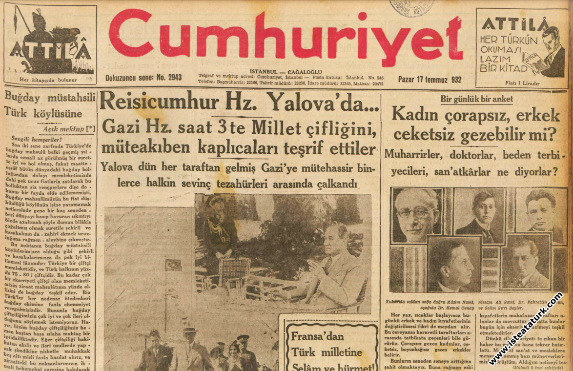 Cumhuriyet Gazetesi,  17 Temmuz 1932