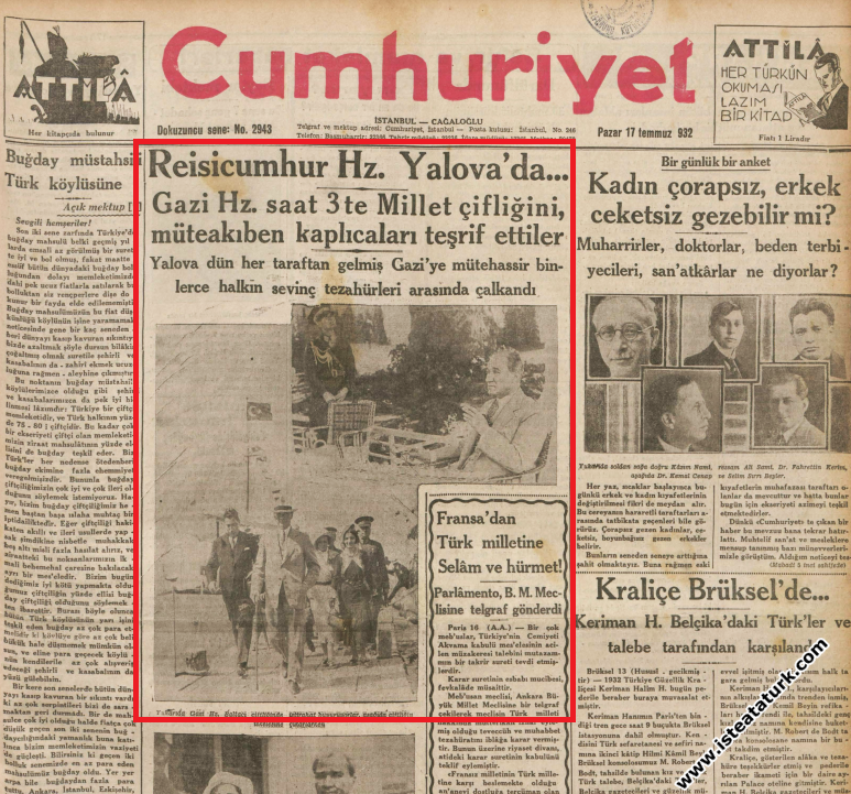 Cumhuriyet Gazetesi, 17 Temmuz 1932