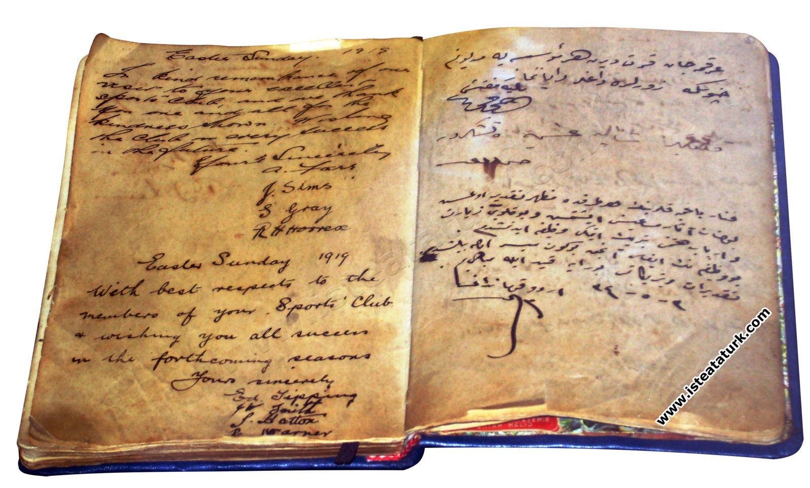 Mustafa Kemal Paşa'nın Fenerbahçe Spor Kulübü'nü ziyaretinde şeref defterine yazdığı not. (3 Mayıs 1918)